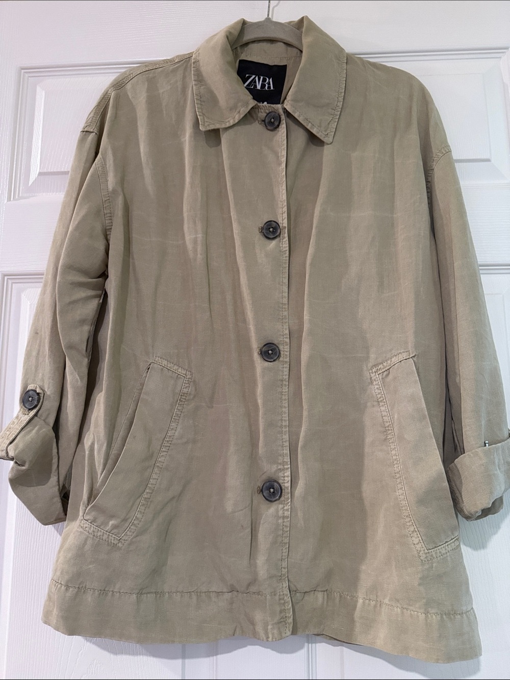 ZARA Khaki Button-Front Trench Coat